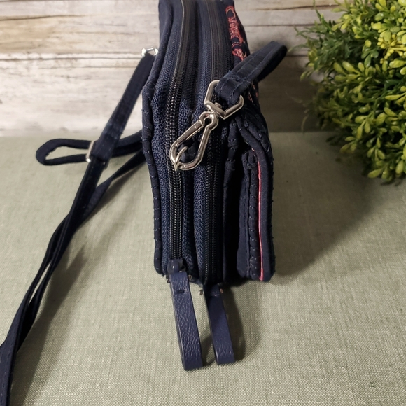 2/$20 Vera Bradley Navy and Red Embroidered Floral Wallet Crossbody Bag - Picture 4 of 12